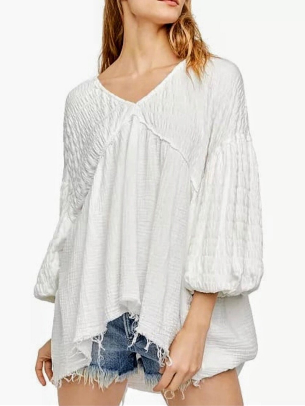 We the Free White Boho Flowy Top Oversized Small Pristine Condition!